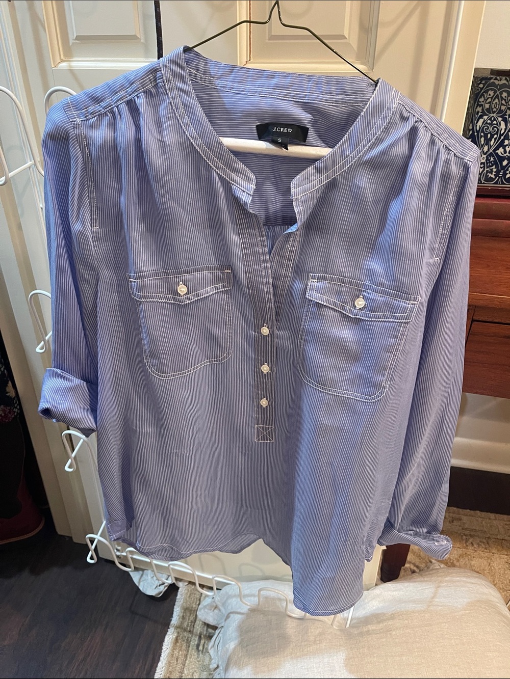 J. Crew Light Blue Pinstripe Popover Tunic